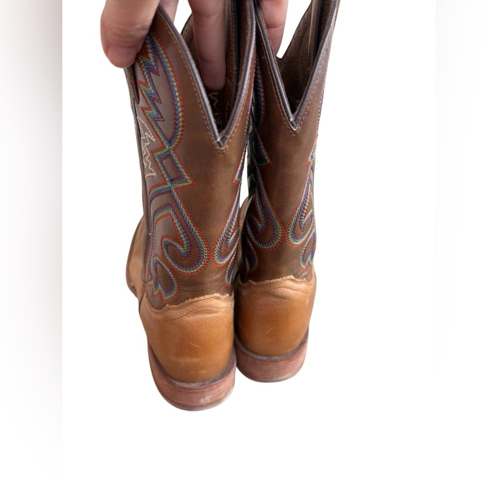 Nocona chestnut cowpoke western square toe leather boots sz 8.5 preloved - Picture 4 of 11